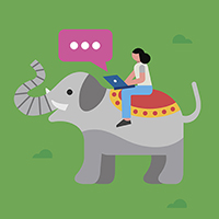 woman on an elephant with a laptop